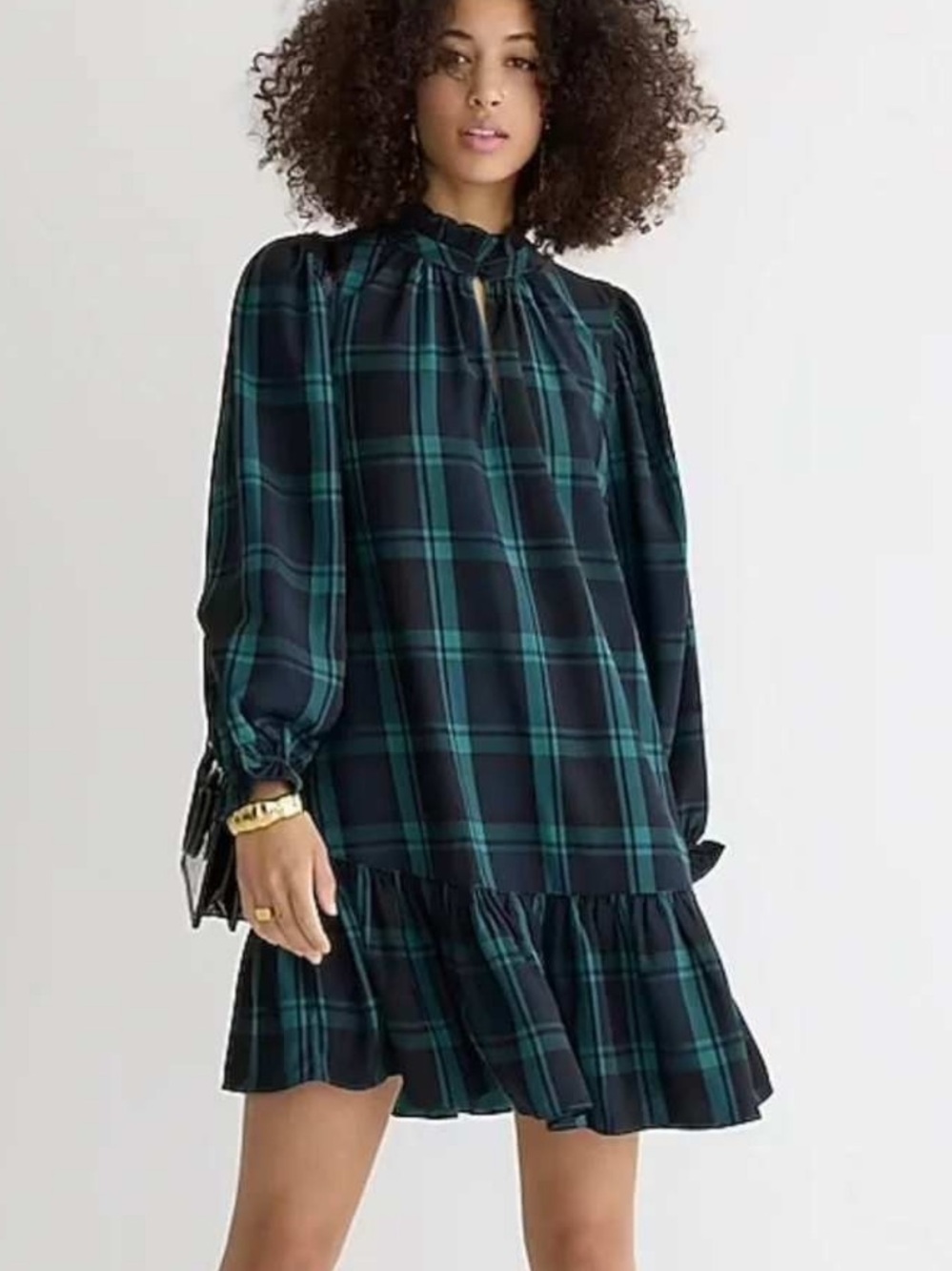 J. crew blackwatch plaid tartan ruffle neck dress